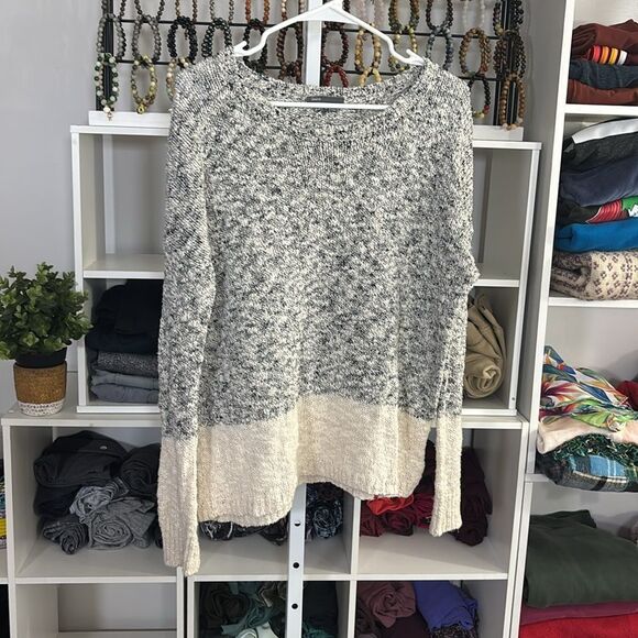 VINCE. Marled colorblock cotton blend Women's Gray and Cream Sweater - Picture 2 of 5